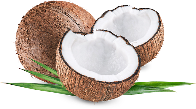 1 coconut split in two halves and 1 whole coconut