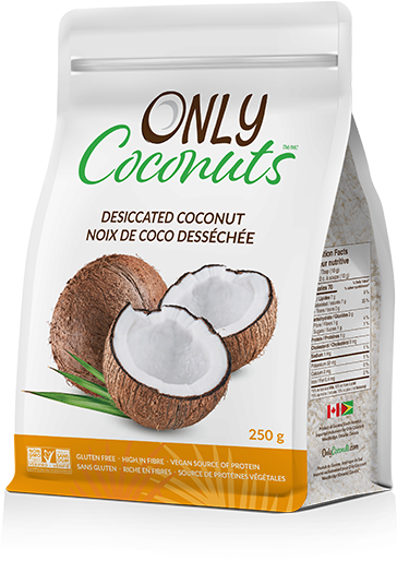 Only Coconuts gluten free, low calorie desiccated coconut flakes 250g bag