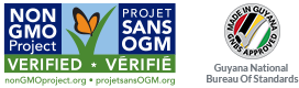 Non-GMO Project Verified and Guyana National Bureau of Standards colour logos